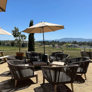 Casual scenic patio setting at Halter Ranch Winery Temecula