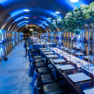 Formal setting inside the Cave at Oak Mountain Winery Temecula