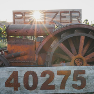 Many antique tracktors on display at Peltzer Winery Temecula